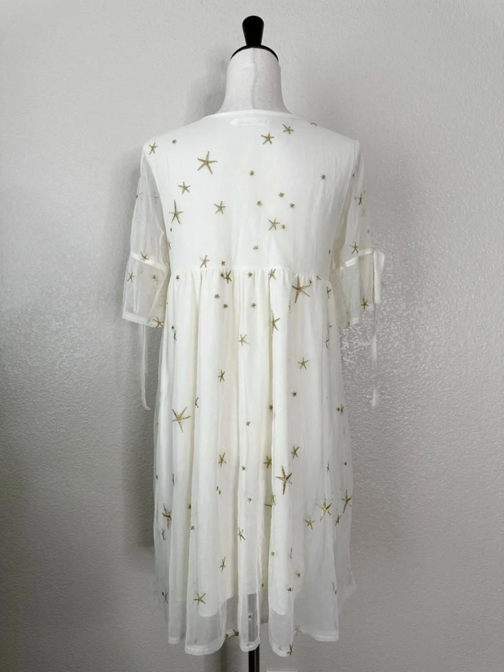 GeLaiMei Girls Size 14-15 Embroidered Gold Stars Mesh Overlay Swing Dress - Picture 7 of 11